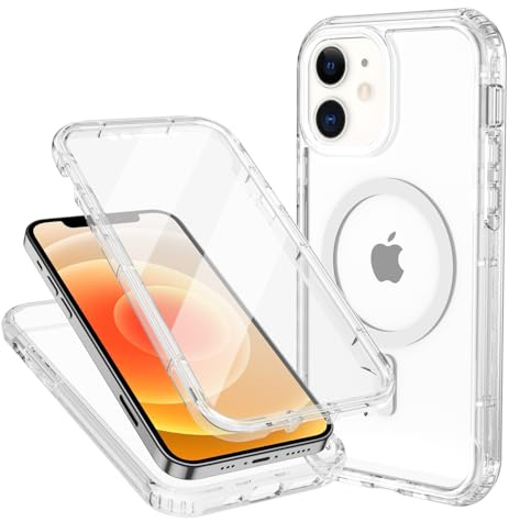 Tawarror Magnetisch Handyhülle für iPhone 12/12 Pro Hülle, Kompatibel mit MagSafe, 360 Grad Transparent Schutzhülle mit mit Eingebaut Glas Schutzfolie Komplettschutz Stoßfest Case, Klar