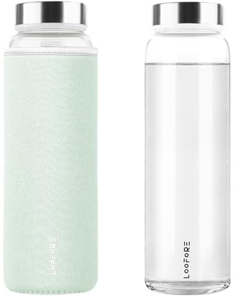 LOOFORE Glass Water Bottle 1000ml 1L with Wide Mouth and Neoprene Sleeve | Reusable, Bpa Free, Eco Friendly, Leakproof, Borosilicate Glass Drinking Bottle for Fitness, Sports & Workout, Daily, 1 Pack
