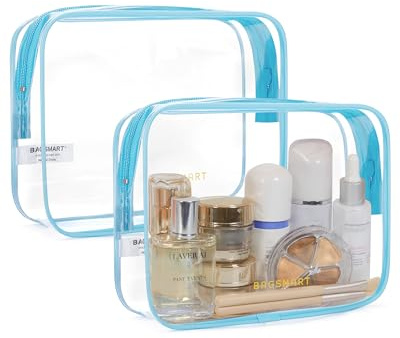 BAGSMART Transparente Kulturtasche 2 Stück,TSA Durchsichtiger Kulturbeutel | PVC Wasserabweisend, 1 Liter beutel Flugzeug Handgepäck, Kosmetiktasche Damen & Herren, Blau