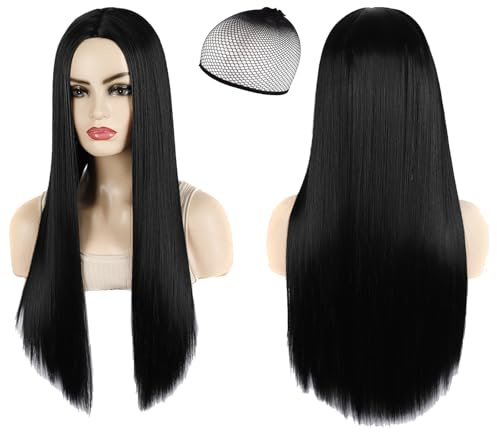 HTTDSLF 26 inch Lange Schwarz Gerade Perücke für Frauen Cosplay Lange Perücke Halloween Cosplay Kostüm Perücken