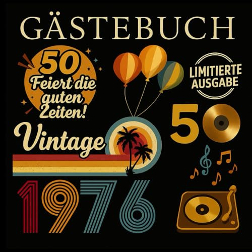 Gästebuch 50 Jahre – Vintage 1976: Jubiläums-Gästebuch zum Eintragen | Retro Edition | Quadratisches Format 21 x 21 cm | 120 Leerseiten