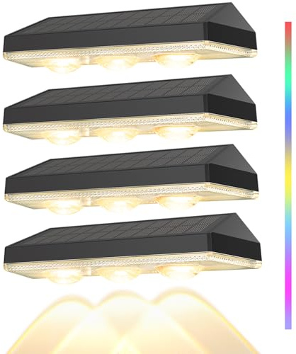 Soiarllt Solar Fence Lights Outdoor Garden 3 Lens,9 Modes Warm Light & RGB | Wall Lights Outdoor IP65 Garden Fence Decoration Lighting for Backyard Deck Stair Patio Yard Step-with Mono Solar Panel