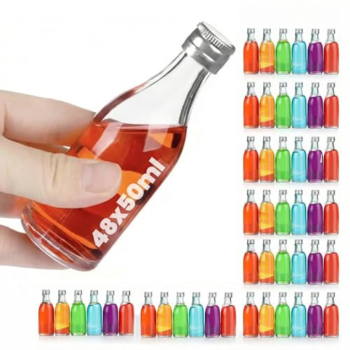 Amajoy 48 x 50 ml piccole bottiglie di vetro decorazione da tavolo, Slambo mini fiaschette per matrimonio set regalo ospite