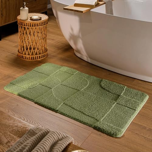 Wecon Home Badteppich Davie, 70 x 120 cm, reseda grün | Uni Hoch-Tief, waschbar 30°C, rutschhemmend