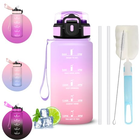 Borraccia 500ml, A Prova di Perdite Borraccia Bambino con Cannuccia, Bottiglia Motivazionale, Spazzole a Bottiglia e Cannuccia, Facile da Pulire, Borracce con Orari per Corsa, Ciclismo, Scuola