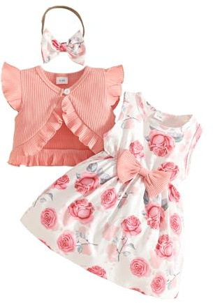 UUAISSO Robe pour Petites Filles Gilet à Volants Hauts à Fleurs Papillon Robes à Carreaux Vêtements D'été Bébés Filles