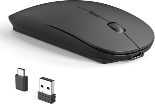 RaceGT Wireless Mouse Bluetooth & USB C & USB A, Rechargeable Laptop Mouse, Portable Lightweight Optical Design, Quiet Click, Long Battery Life for PC, Desktop, Chromebook, Mac, Notebook - Black