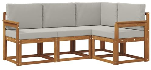 vidaXL Outdoor-Sofagarnitur mit Kissen 4 pcs Natürlich und Hellgrau, Outdoor Sofa, modernes Eckmöbel, Garten Lounge, langlebige Patio-Sitzgelegenheiten, Komfortables Terrassen-Set Wohnzimmer