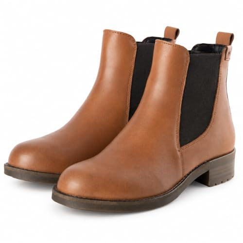 ANK Select Damen Chelsea Boots Leder Braun – elegante Stiefelette Made in Portugal, Ankle Boots mit elastischem Einsatz, Profilsohle, Lederdecksohle