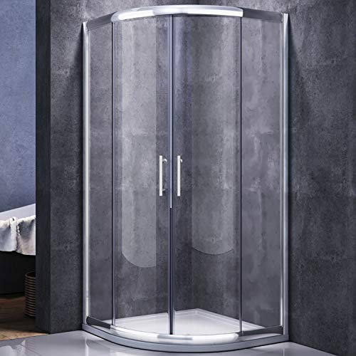 SONNI Viertelkreis Duschkabine Runddusche 90x90 eckeinstieg Duschabtrennung Schiebetür Viertelkreisdusche mit Duschtasse
