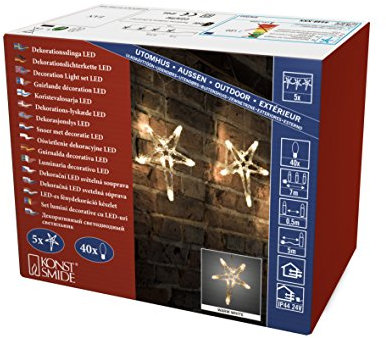 Konstsmide LED Lichtervorhang, 5 Acrylsterne, 40 warm weiße Dioden, 24V Außentrafo, transparentes Kabel - 4448-103