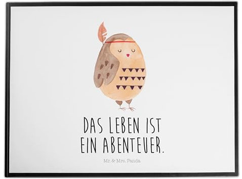 Mr. & Mrs. Panda Schreibunterlage Eule Federschmuck - Geschenk, Schreibtisch Unterlagen, schreibtischunterlagen, Owl, Abenteuer, Dekoration, schreibtischunterlage, tischpad, arbeitsmatte, mutig