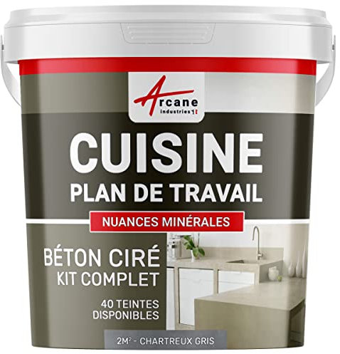 Béton ciré cuisine, plan de travail, crédence, évier, sol et mur, revêtement mural décoratif, kit complet - 2 m² (en 2 couches) Chartreux - Gris - ARCANE INDUSTRIES