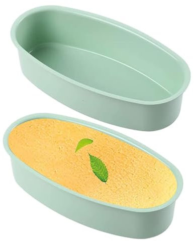 QELEG Set of 2 Cheese Cake Mold, Oval Shape Nonstick Carbon Steell Baking Tray, Cake Pop Moulds Bread Loaf Mold Cheese Cake Tin, Cake Pan Kitchen Cooking Baking Tool (Green)