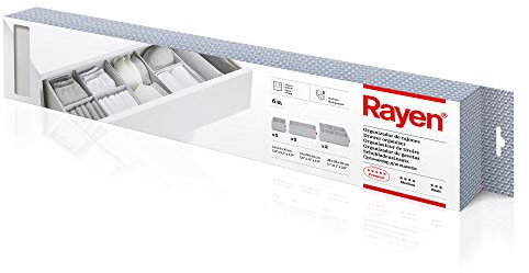 Rayen - Organizador de cajones plegable compuesto por 6 cajas de ordenación de ropa en diferentes tamaños: 2 de 14 x 14 x 10cm, 2 de 14 x 28 x 10 y 2 de 28 x 28 x 10. Gris Claro