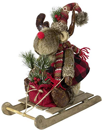 Christmas Paradise Weihnachtsfigut Elch auf Holzschlitten 30cm rot-schwarz-kariert Rentier