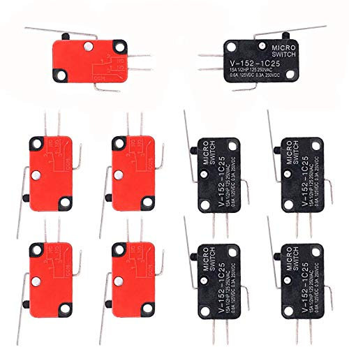 Swpeet Lot de 10 micro-interrupteurs de fin de course V-152-1C25 à long rouleau à charnière momentanée avec bouton poussoir SPDT à action instantanée Parfait pour Arduino, appareils et équipements