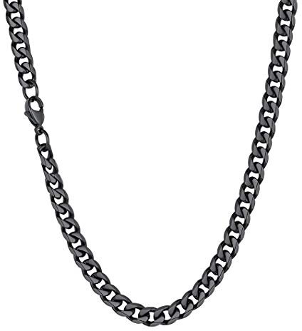 Richsteel 6mm schwarz Panzerkette Halskette 6mm breit 66cm lang klassische Cuban Link Chain massive Kubanische Halskette Partnerkette Freundschaftskette für Paar Pärchen