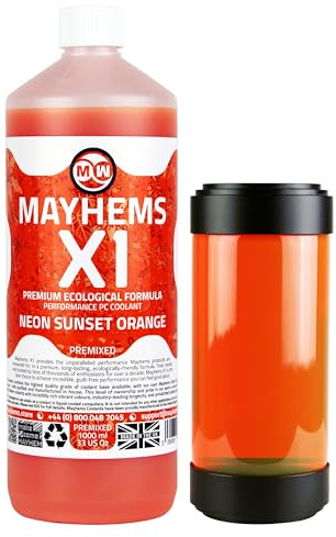 Mayhems - X1 Premixed PC Coolant - Computer Water Cooling Fluid - Liquid Cooling, Eco Friendly Series, 1 Litre, Neon Sunset Orange