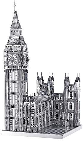 Piececool 3D Puzzle Metal Silver Big Ben Elizabeth Towe, Scenic Buildings Craft Model Kits for Adults to Build, 3D Puzzles Adult Teens for Stainless Steel, Home Decoration, 49 Pieces