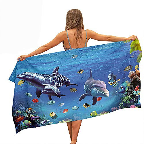 FANSU Sandfreie Badehandtücher, Schnell Trocknende Strandtücher Badetuch Travel Strandtuch, Mikrofaser Schwimmsporttuch für Frauen Männer Strandzubehör (Delfin,150 * 180cm)