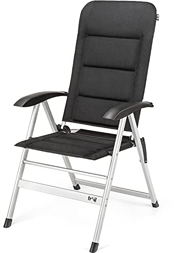 Trail Folding Reclining Camping Chair, 7 Positions, Black | 7 Position Recliner, Padded Seat, Backrest & Headrest, Breathable Polyester Mesh, Lightweight Aluminium Frame, 150kg Capacity