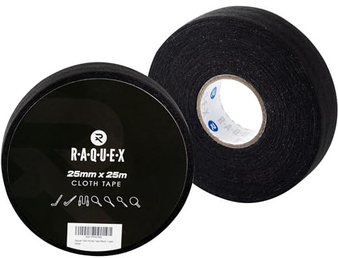 Raquex Gewebeband für Sport: Hockeyschläger, Tennis, Squash- oder Badmintonschläger, Springseile und mehr. Wasserabweisend, stark und bietet einen natürlichen, erhöhten Halt (Schwarz)