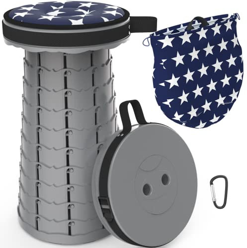 LOCYOP Sgabello Pieghevole Portatile Con Cuscino, Sgabello Da Campeggio Sgabello Telescopico Regolabile Con Borsa Da Trasporto Per Escursionismo Carico Massimo 200 Kg (grigio)