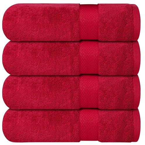 Infinitee Xclusives Bath Towels Set of 4 (70x140 cm) - 100% Cotton, Super Absorbent, Quick-Dry Towels for Bathroom, Spa, Gym & Hotel |Burgundy|