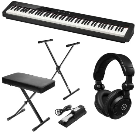 PX-S1100 Privia 88-Key Slim Digital Stage Piano w/Bluetooth Adapter, Black Bundle with Turnstile Audio TAPH100 Closed-Back Headphones, Keyboard Stand/Bench Pack with Sustain Pedal