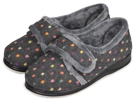 Padders Lotty 4E/6E Dual Wide Fitting Womens Memory Foam Slippers - Lightweight Ladies Slippers with Soft Footbeds for Extra Room and Ultimate Comfort