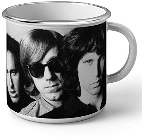 French Unicorn Tasse, emailliert, Metall, Foto, Musikband The Doors Jim Morrison Rock 70er Jahre, Retro Vintage