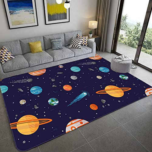 Teppich Cartoon Space Universe Planet Kinder Spielmatte Jungen Mädchen Zimmer matte Schlafzimmer Nachttisch Bodenteppich Rakete Raumschiff Astronaut Play Crawl Großer Teppich (Farbe 1,160x200 cm)