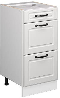 Vicco Küchenunterschrank R-Line, Weiß Landhaus/Weiß, 40 cm mit Schubladen, ohne Arbeitsplatte