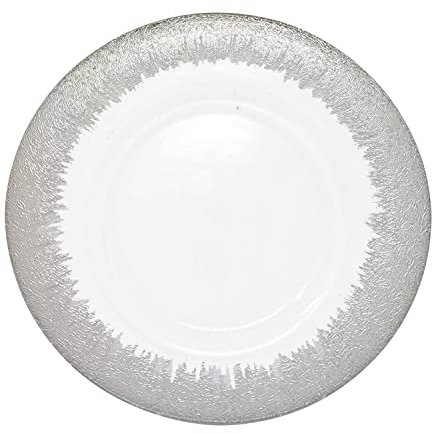 WedDecor Runder Platzteller, 33 cm, 1 Platzteller, für Tafelaufsatz, Präsentation, Speiseteller-Set, Hochzeiten, Bankette, Weihnachtsfeiern, Tischdekorationen, klares Glas mit silberfarbenem Rand
