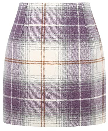 Kinghua Minigonna da donna in lana scozzese autunno inverno a vita alta aderente gonna a matita, Viola, S