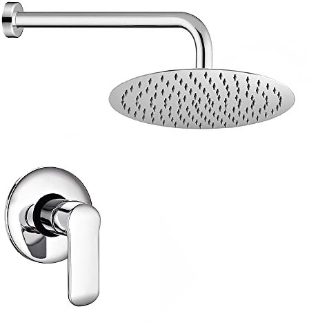 Set Doccia a Incasso Completo, Braccio e soffione 25 cm Ultra Slim con ugelli anticalcare, in Acciaio Cromo Lucido, Dalila