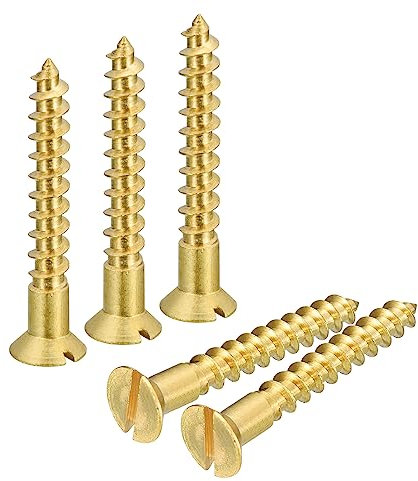sourcing map Brass Wood Screws, 20Pcs M5.5 x 40mm Slotted Drive Flat Head Self Tapping Screw Countersunk for Woodworking Furniture