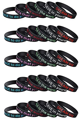 30-Teiliges Motivationsarmband-Set Motivations-SilikonarmbäNder für MäNner und Frauen Schwarz