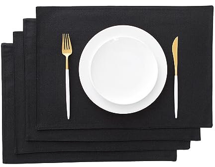 AOKSUNOVA Tovagliette in Tessuto Nero, Set di 4 Tovaglietta, 48 x 33 cm