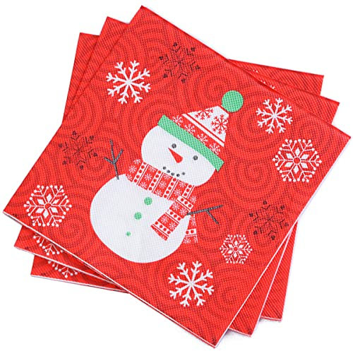 GGBOY 80 Stück Weihnachtsservietten Einweg, Weihnachtspapier Schneemann Servietten Weihnachten Servietten Papier, Urlaub Servietten Winter Weihnachten Cocktail Servietten Papier Weihnachten Abendessen