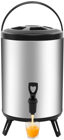 8L Stainless Steel Insulation Bucket with Tap, Insulated Beverage Dispenser Cold and Hot Drink Dispenser with Foldable Tripod, Double Insulation Barrelt Insulation for Hot/Cold Water or Beverage