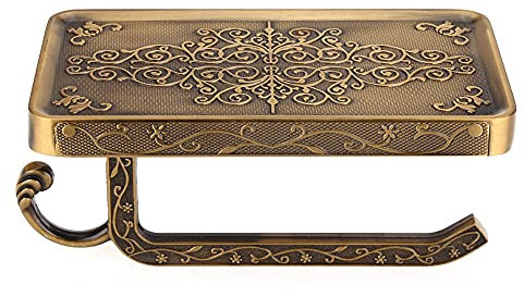 Wandmontierter Toilettenpapierhalter, Badezimmer-Papierrollenhalter aus Antikem Messing, Rustikales Vintage-Dekor(Braun)