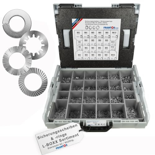 FRANTOS L-BOXX Sicherungsscheiben & Sicherungsringe Sortiment - Edelstahl A2 I 6.225 tlg. - Federringe Zahnscheiben Schnorrscheiben Schraubensortiment Set