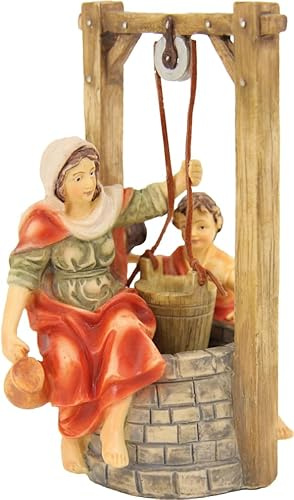 FADEDA JOK: Brunnen mit Magd & Kind/Höhe: 13cm/handbemalt/detailgetreue Krippen Figuren - Weihnachten Tisch Dekoration Krippe Zubehör