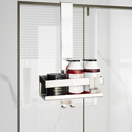 ZHAOMIMI Mensola Doccia da Appendere, Portaoggetti Doccia Autoadesiva in Acciaio Inox, Porta Shampoo Doccia Design Minimalista con 2 Gancio- Facile Installazione Senza Forare
