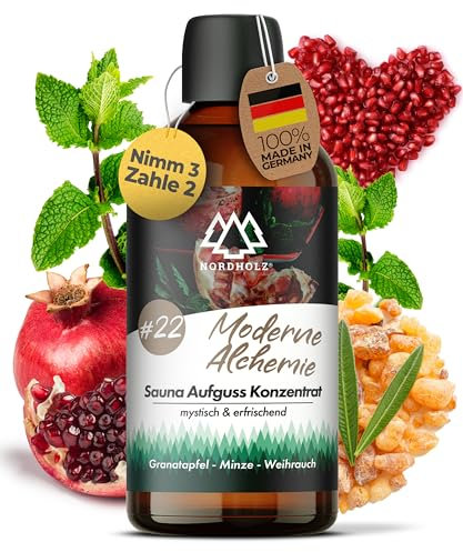 NORDHOLZ® Saunaaufguss [54 Sorten 15ml, 100ml, 250ml] - Sauna Aufgussmittel für intensive & erholsame - Sauna Zubehör (#22 Moderne Alchemie, 100ml)