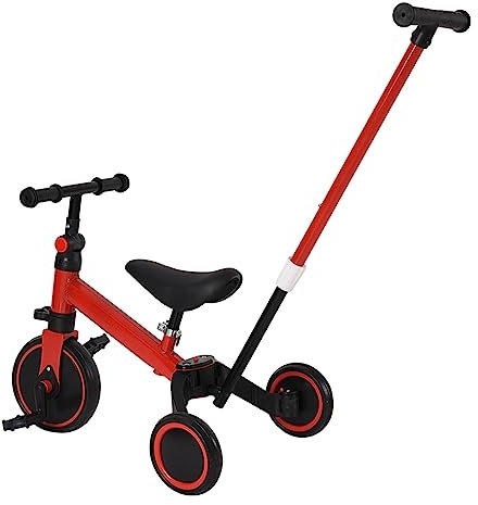 Homewell Dreirad mit Schubstange, Laufrad ab 1 Jahre, Kinderdreirad Kombiniert Trolley und Ride Funktionen, mit Faltbar, Abnehmbar Sonnendach und Pedal für Kinder unterschiedlichen (03, Rot)