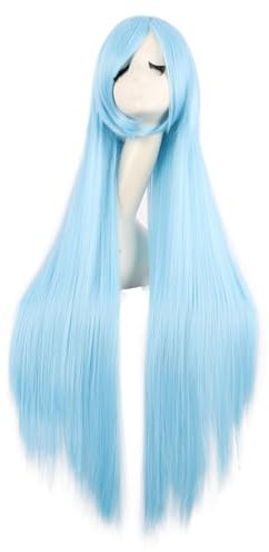 MapofBeauty 40 Zoll/100 cm Einzigartige Lange Damen Cosplay Straight Cosplay Perücke (Weiß+Azurblau Blau)