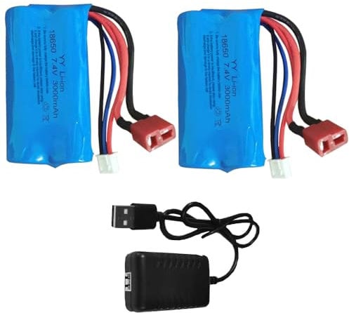LUFEIS 2pcs Batteria Agli ioni di Litio 7.4v 3000 mAh, con spina a T con caricatore USB, er RC Truck RC e corazzata RC